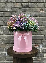 Цветочная композиция из Гипсофила и Розы в шляпной коробке в Кадуе