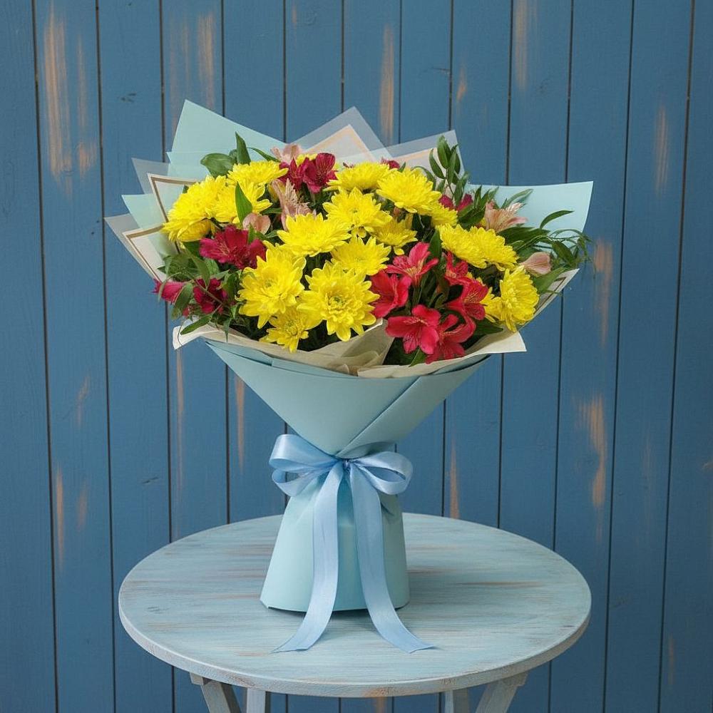 Букет цветов из: Альстромерии и Хризантемы в Кадуе