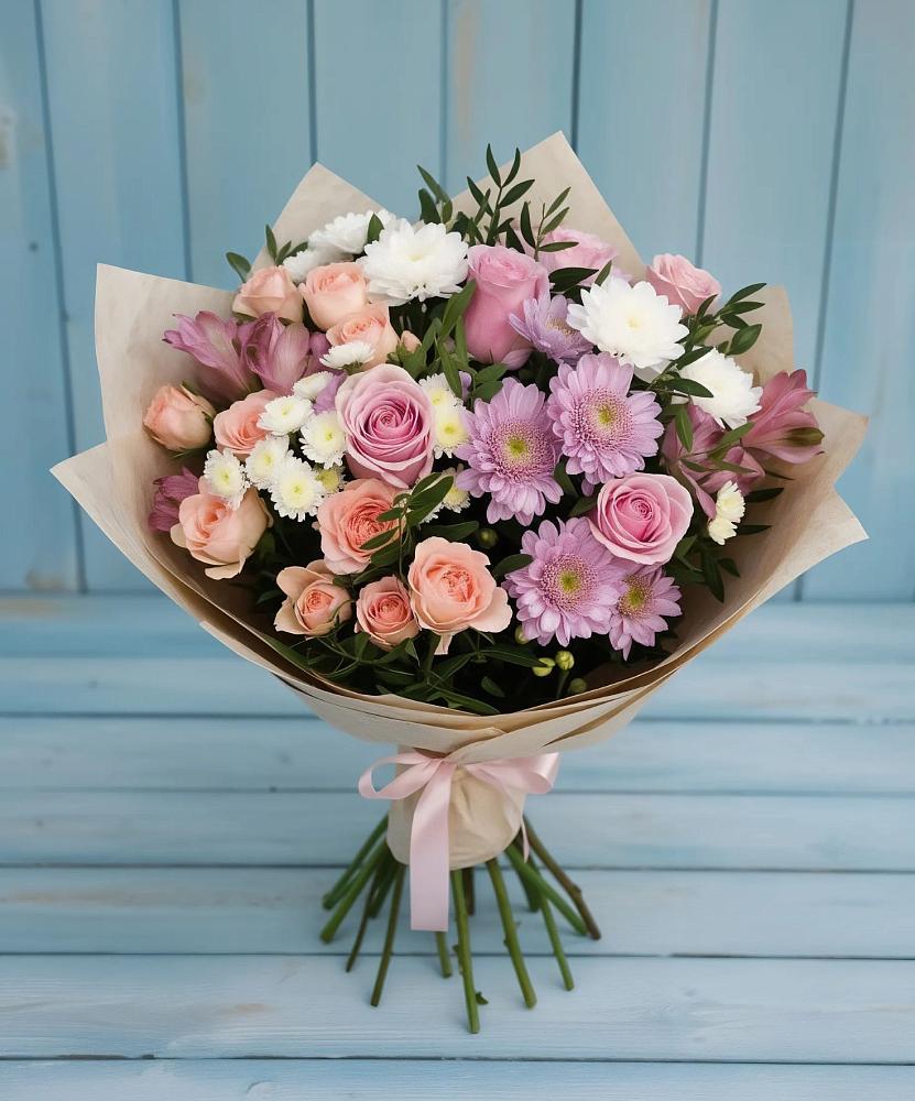 Букет цветов из: Хризантемы, Розы и Альстромерии в Кадуе