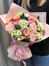 Букет нежные объятья в Кадуе Букет цветов из: Гвоздики, Розы и Хризантемы в Кадуе