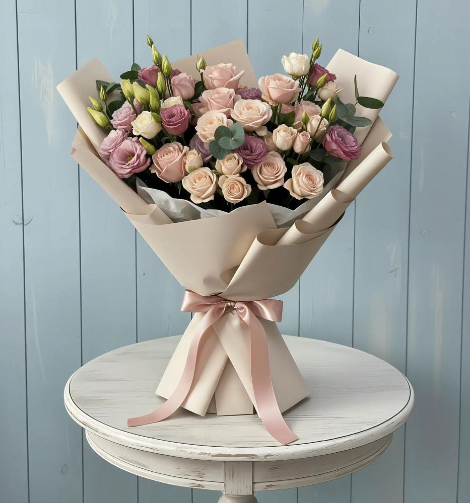 Букет цветов из: Розы и Лизиантусы в Кадуе